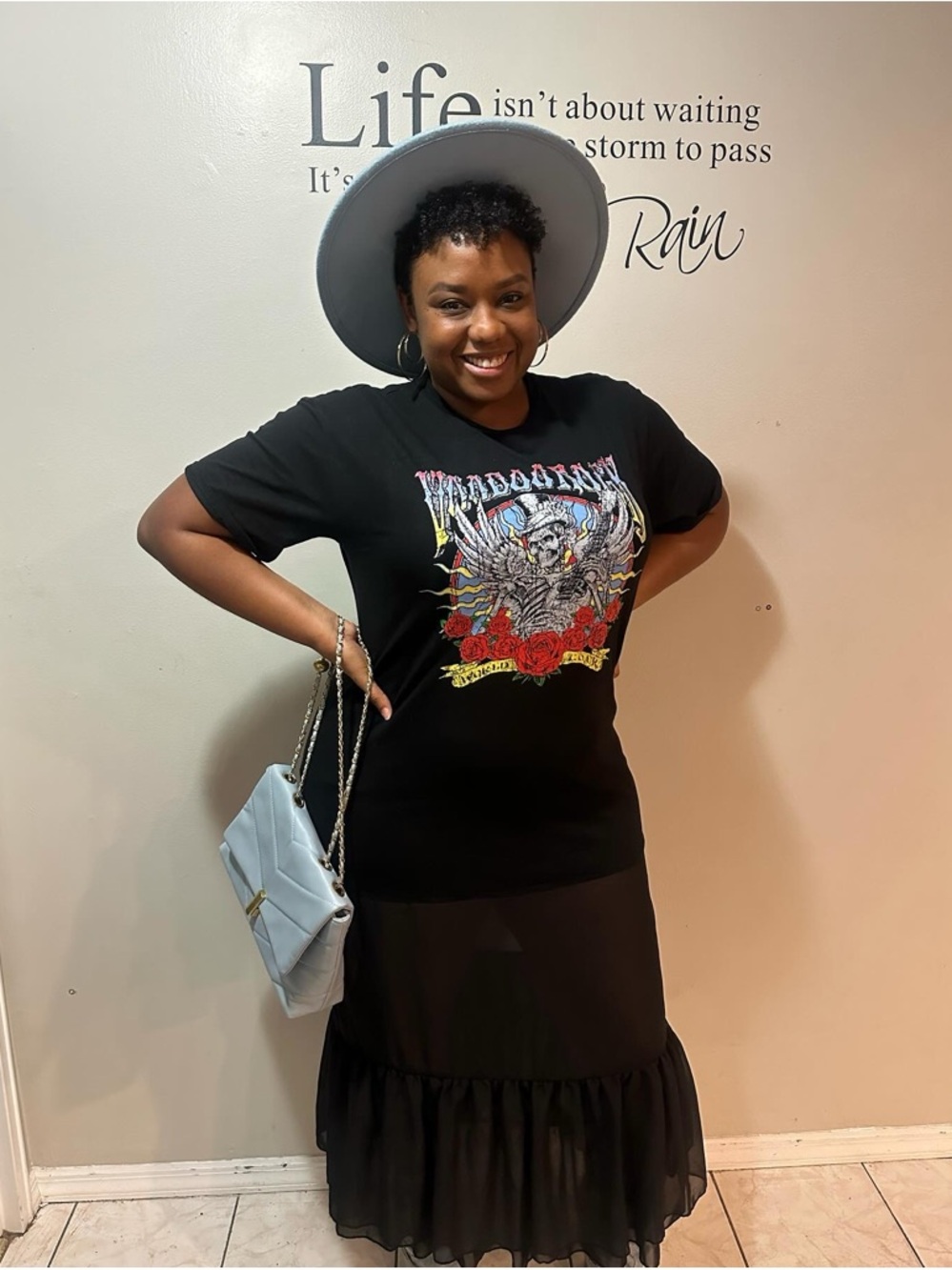 Fashion Nova Black Graphic Tee & Ruffled-Hem Maxi Dress Look